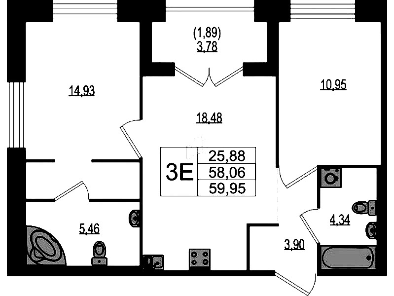 2-комнатная квартира 59.95 м², 1/4 эт., ЖК «Ranta Residence»
